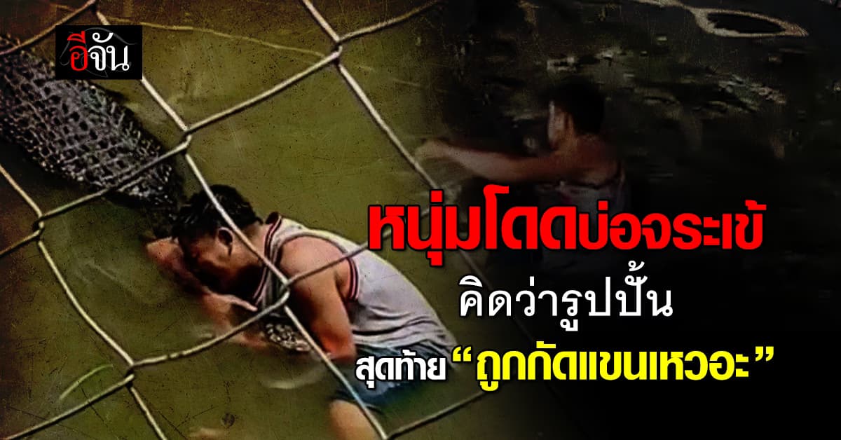 ทำตัวเอง! หนุ่มปีนรั้วจระเข้ คิดว่ารูปปั้น สุดท้ายถูกกัดแขนเหวอะ