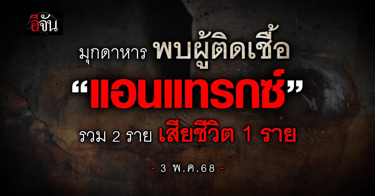 สสจ.มุกดาหาร พบผู้ติดเชื้อโรคแอนแทรกซ์ รวม 2 ราย เสียชีวิต 1 ราย