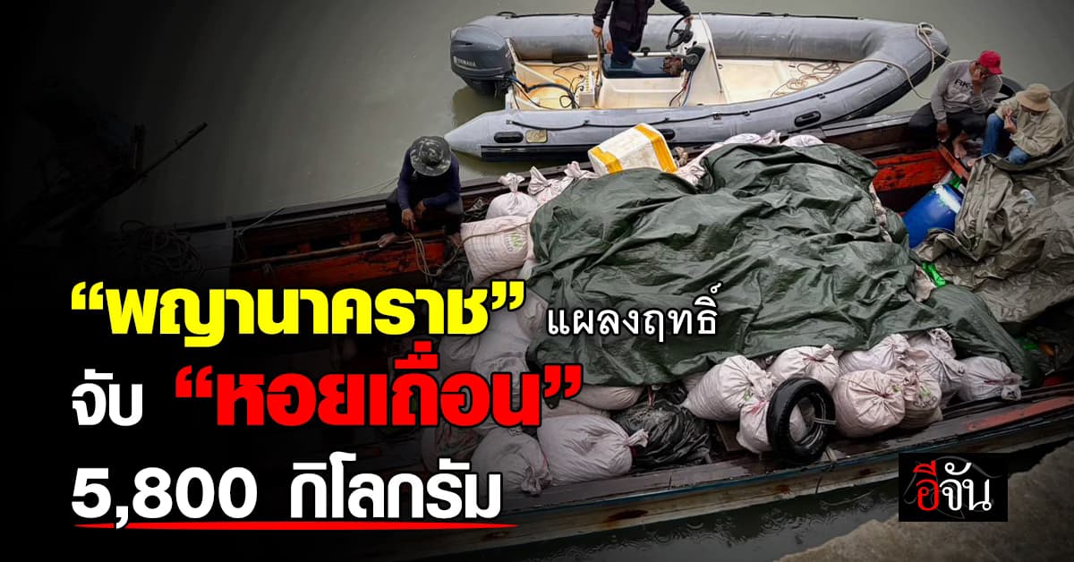 พญานาคราช โชว์ผลงาน สกัดจับ หอยลายเถื่อน 5,800 กก. คาน่านน้ำ ระนอง