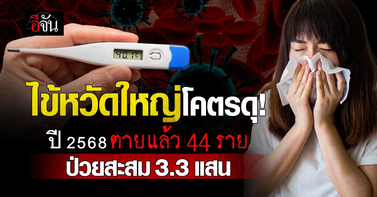 หนักสุด! “ไข้หวัดใหญ่” ซัดคนป่วยหลักแสน ตายแล้ว 44 ราย  
