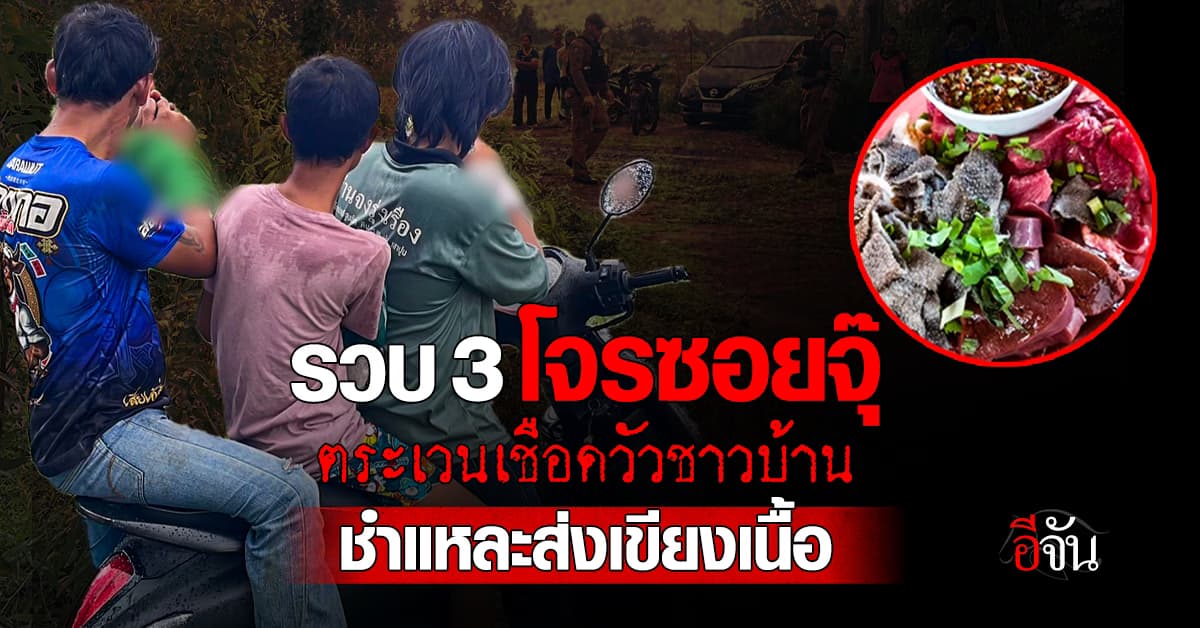 ตร. รวบ 3 โจรซอยจุ๊ ตระเวนเชือดวัวชาวบ้าน ชำแหละส่งเขียงเนื้อ 
