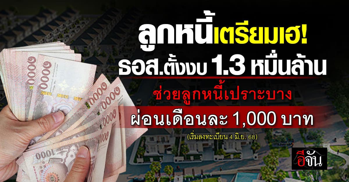 ธอส. ตั้งงบ 30,000 ล้าน ช่วยลูกหนี้กลุ่มเปราะบาง เริ่ม 4 มิ.ย. นี้
