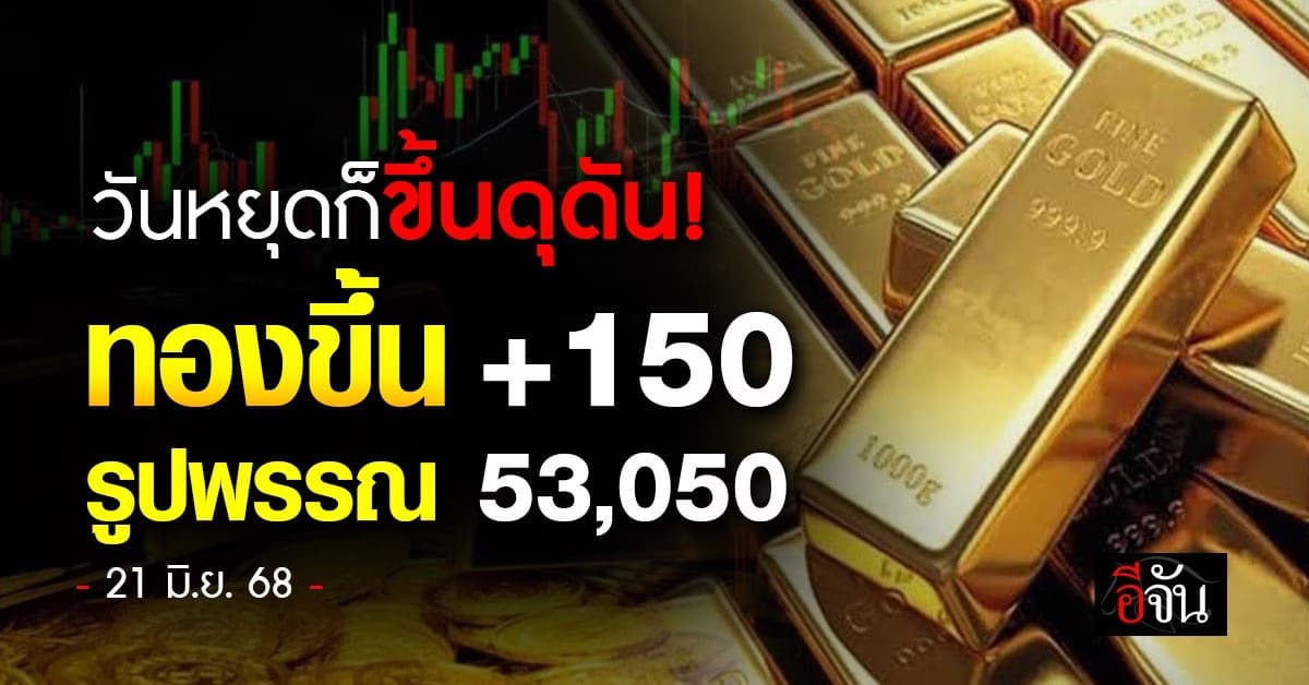 วันนี้ (21 มิ.ย.) ทองขึ้น +150 รูปพรรณ 53,050