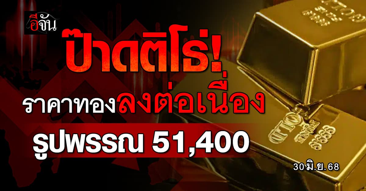 ราคาทองวันนี้ 30 มิ.ย. 68 ครั้งที่ 4 ปรับลดต่อเนื่อง 50 บาท รูปพรรณขายออก 51,400 บาท