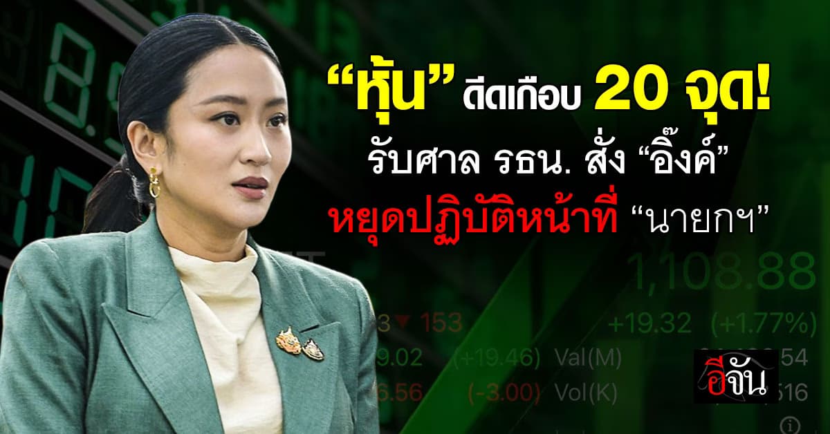 หุ้นดีด 19.32 จุด รับศาล รธน. สั่ง “อิ๊งค์” หยุดปฏิบัติหน้าที่ “นายกฯ”