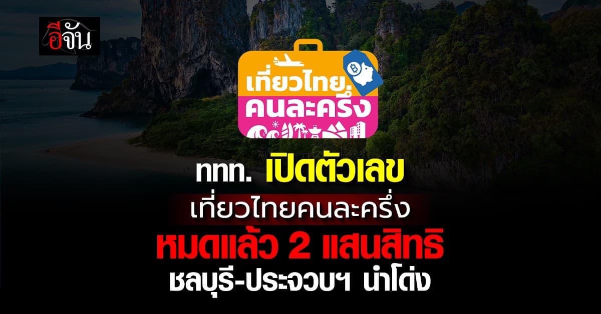 ททท. เปิดตัวเลข เที่ยวไทยคนละครึ่ง หมดแล้ว 2 แสนสิทธิ  ชลบุรี-ประจวบฯ นำโด่ง
