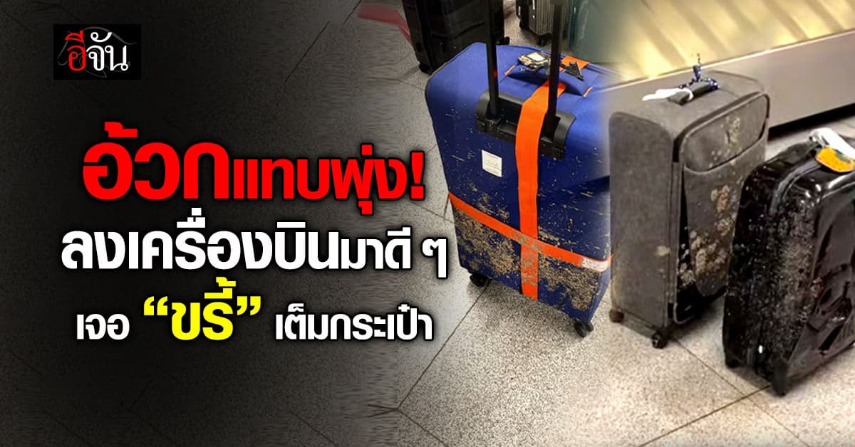 สาวโวยแหลก ยืนรอรับกระเป๋า สุดท้าย “เลอะขรี้” เต็มใบ