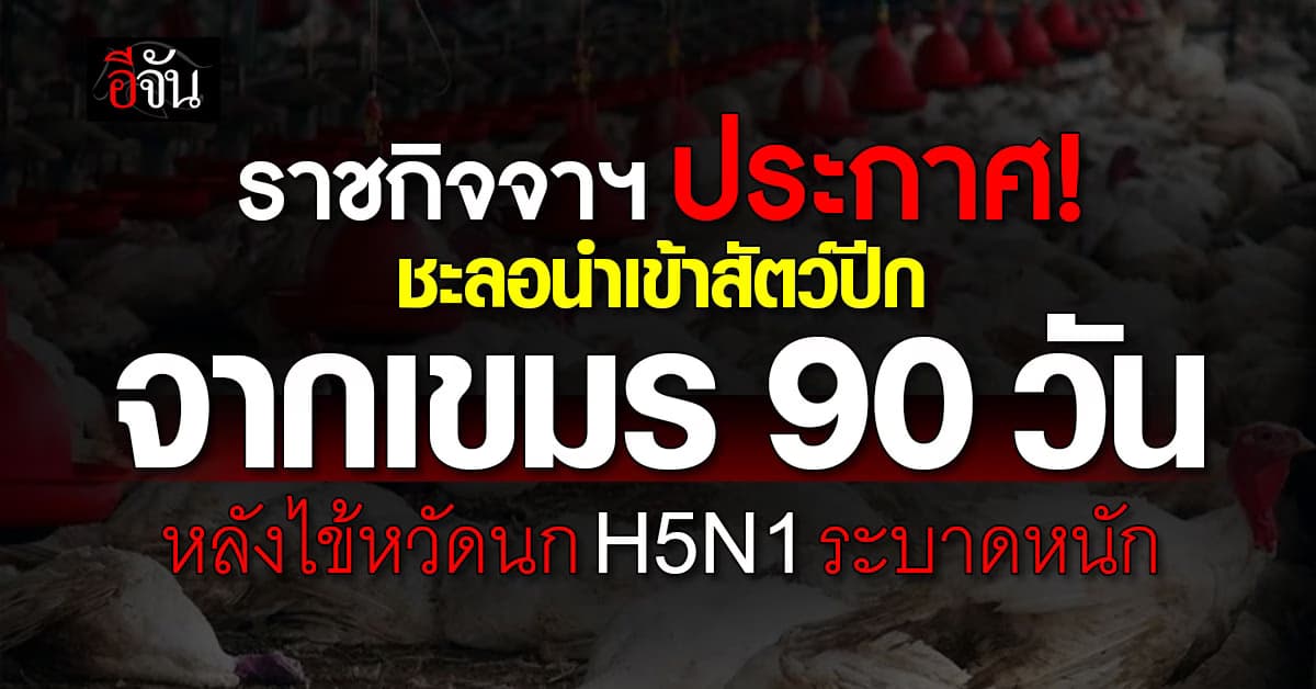 ราชกิจจาฯ ชะลอนำเข้าสัตว์ปีกกัมพูชา 90 วัน หลังไข้หวัดนก ระบาด 