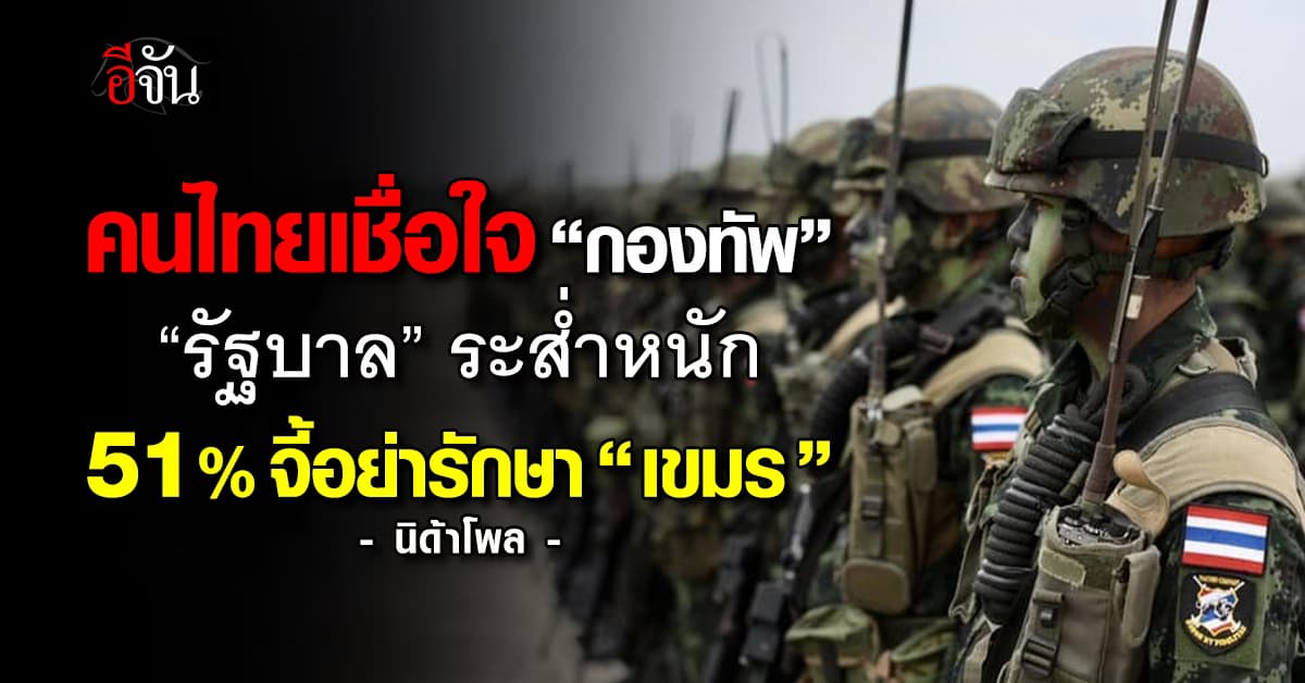 โพลชี้ คนไทยไว้ใจ “กองทัพ” มากกว่า “รัฐบาล”