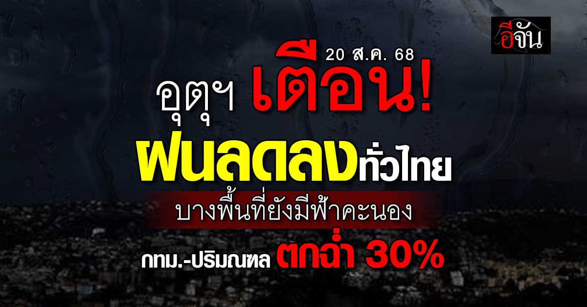 อุตุฯ เตือน! ไทยฝนลดลง แต่ยังมีฟ้าคะนองบางพื้นที่