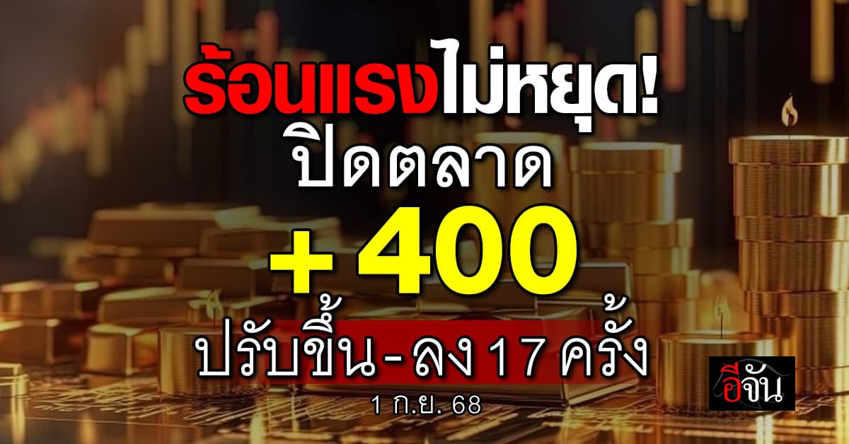 ทองปิดตลาดบวก 400 บาท ปรับขึ้น-ลง วันเดียว 17 ครั้ง