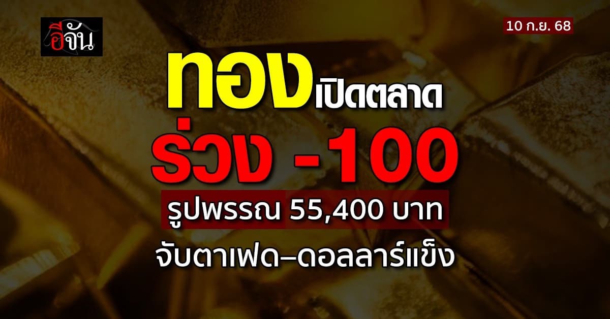 ทองคำเปิดตลาดร่วง -100 บาท กดดันจากดอลลาร์แข็งค่า-จับตานโยบายเฟด