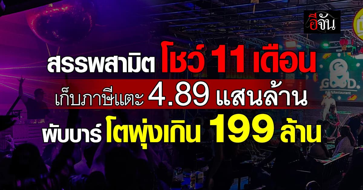 สรรพสามิต โชว์ 11 เดือน เก็บภาษีได้ 4.89 แสนล้านบาท ผับบาร์ โตพุ่งเกิน 199 ล้านบาท