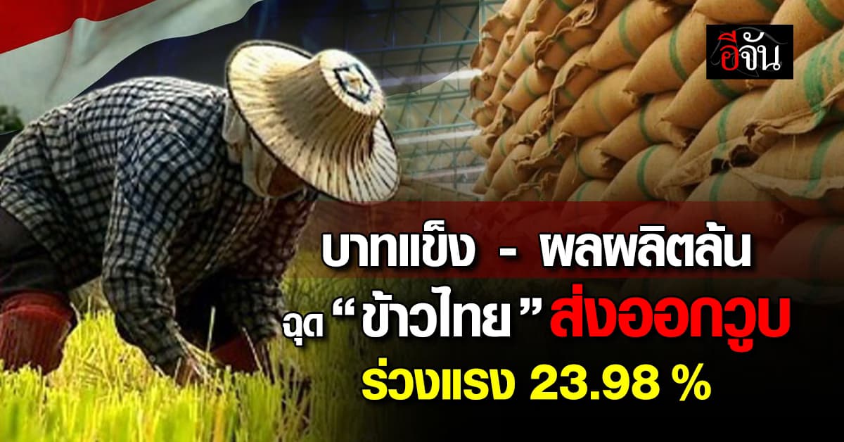 บาทแข็ง-ผลผลิตล้น ฉุด “ข้าวไทย” ส่งออกวูบ -23.98%
