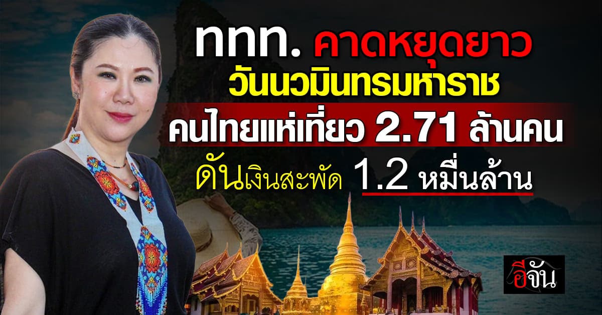 ททท. คาดหยุดยาววันนวมินทรมหาราช คนไทยแห่เที่ยว  2.71 ล้านคน สร้างรายได้สะพัด 1.2 หมื่นล้านบาท