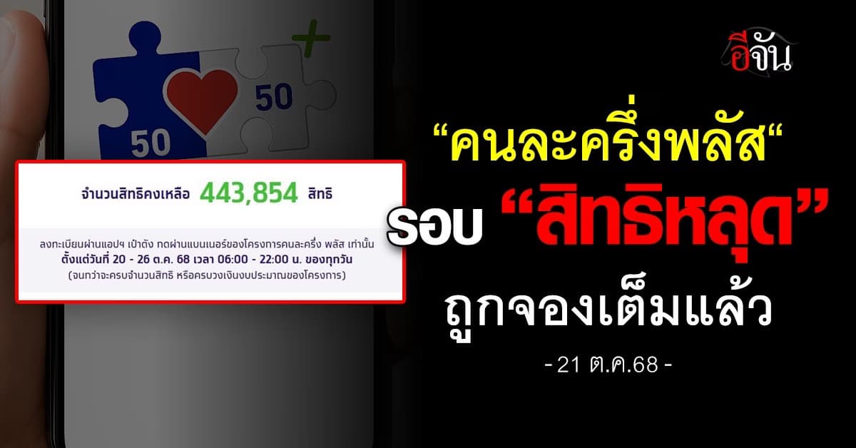 คนละครึ่งพลัส รอบ “สิทธิหลุด” ถูกจองเต็มแล้ว
