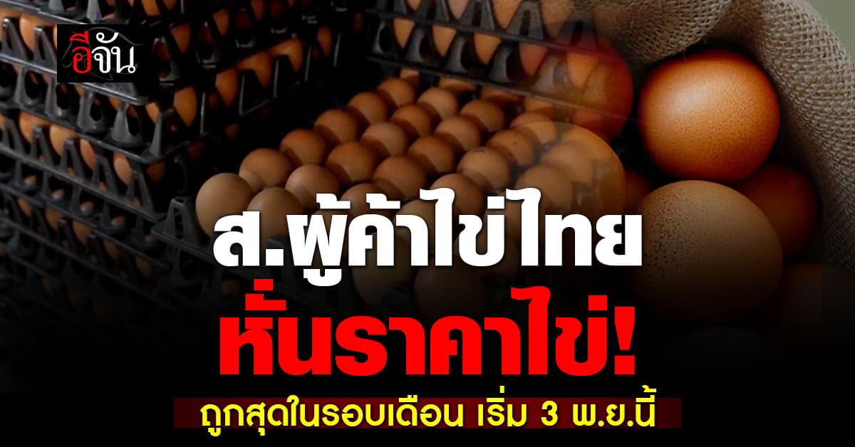 ไข่ไก่ลดราคาอีก! สมาคมผู้ค้าไข่ไทย ประกาศลดลง 6 บาทต่อแผง มีผล 3 พ.ย. 68