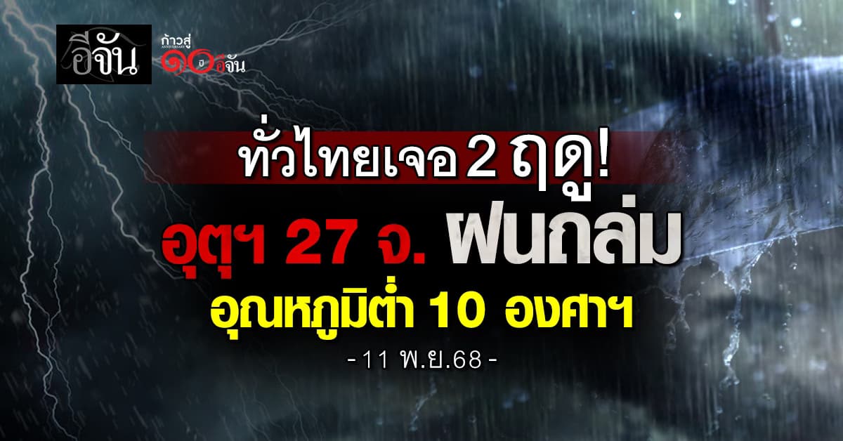 ทั่วไทยเจอ 2 ฤดู! อุตุฯ ชี้ 27 จังหวัด ฝนถล่ม เสี่ยงน้ำท่วม