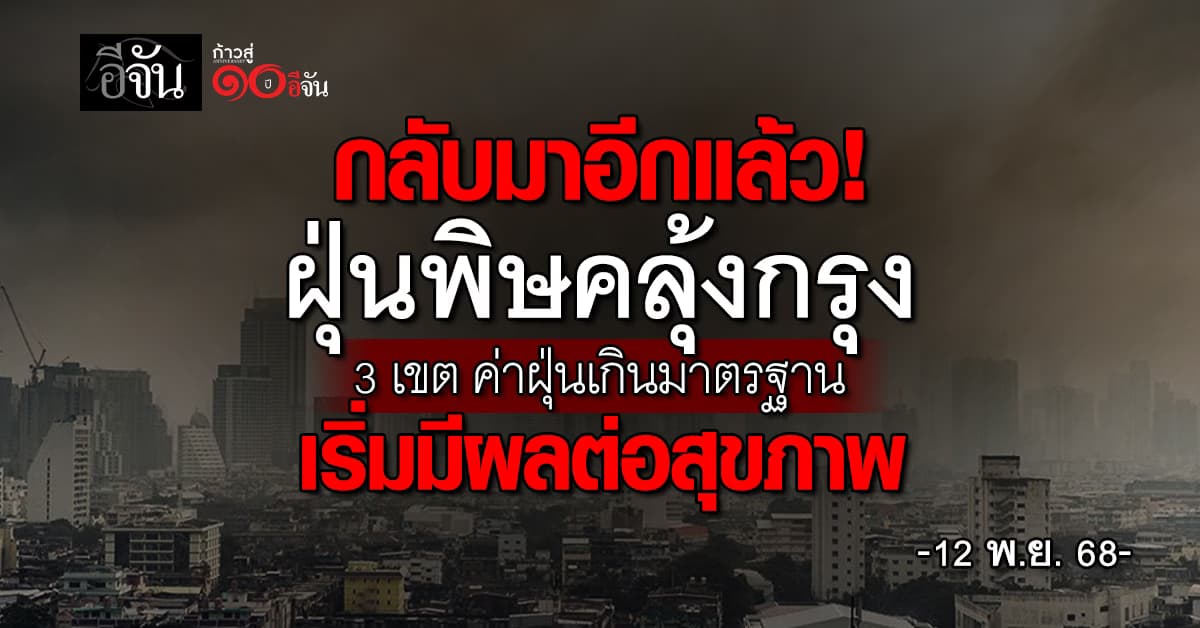 ฝุ่นกลับมาแล้ว! วันนี้ กทม. พบ 3 เขตค่าฝุ่นเกินมาตรฐาน เริ่มมีผลกระทบต่อสุขภาพ