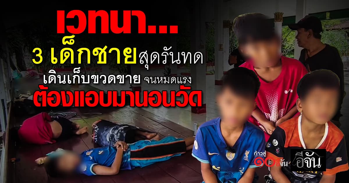 สงสารจับใจ… 3 เด็กชาย ชีวิตรันทด เดินเร่เก็บขวดขายจนหมดแรง ต้องมาอาศัยนอนวัด