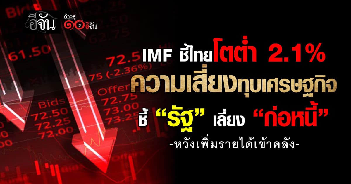 IMF ชี้ไทยโตต่ำ 2.1% ความเสี่ยงทุบเศรษฐกิจ ชี้ “รัฐ” เลี่ยง “ก่อหนี้”