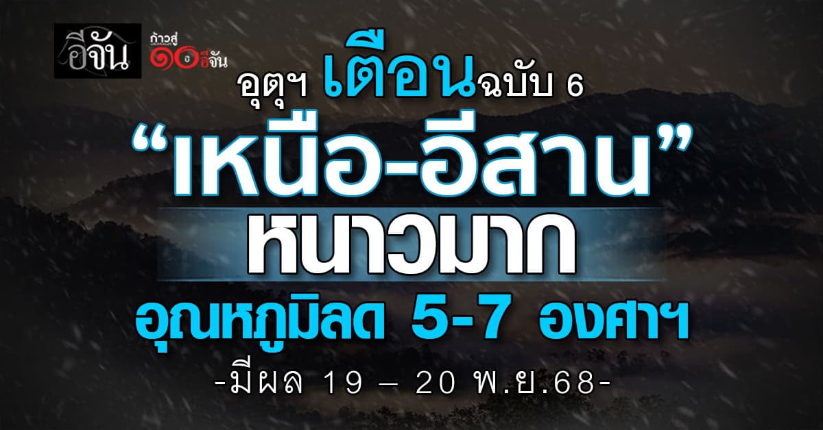 อุตุฯ เตือนฉบับ 6 “เหนือ-อีสาน” หนาวมาก อุณหภูมิลด 5-7 องศาฯ