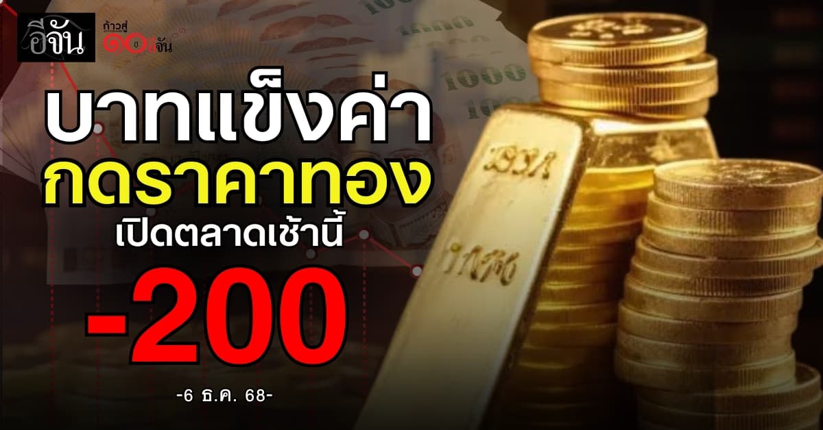 บาทแข็งค่า กดราคาทองร่วง 200 บาท