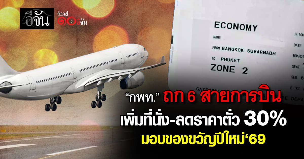 กพท. ถก 6 สายการบิน เพิ่มที่นั่ง-ลดราคาตั๋ว 30% ของขวัญปีใหม่‘69
