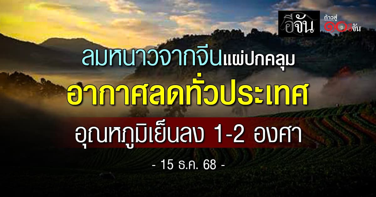 ลมหนาวจากจีนแผ่ปกคลุมไทยตอนบน หนุนอากาศลดทั่วประเทศ อุณหภูมิเย็นลง 1-2 องศา