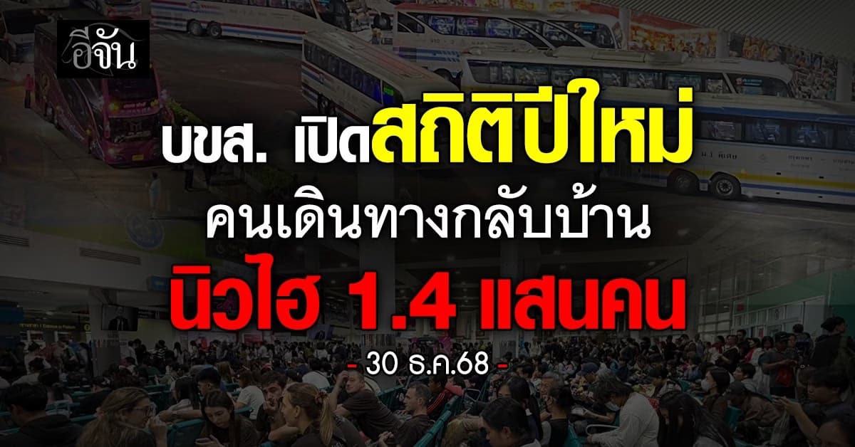 บขส. เปิดสถิติปีใหม่ คนเดินทางกลับบ้าน วันที่ 30 ธ.ค. 68 นิวไฮ 1.4 แสนคน