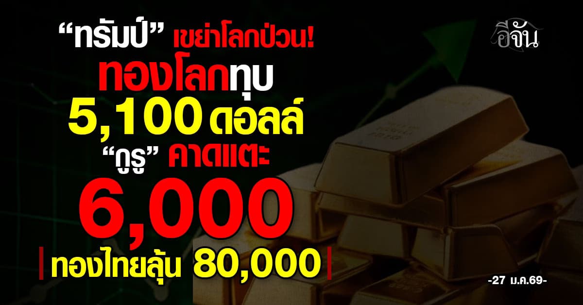 ทรัมป์เขย่าสงคราม “ทองโลก” ทุบ 5,100 ดอลล์ “กูรู” คาดแตะ 6,000