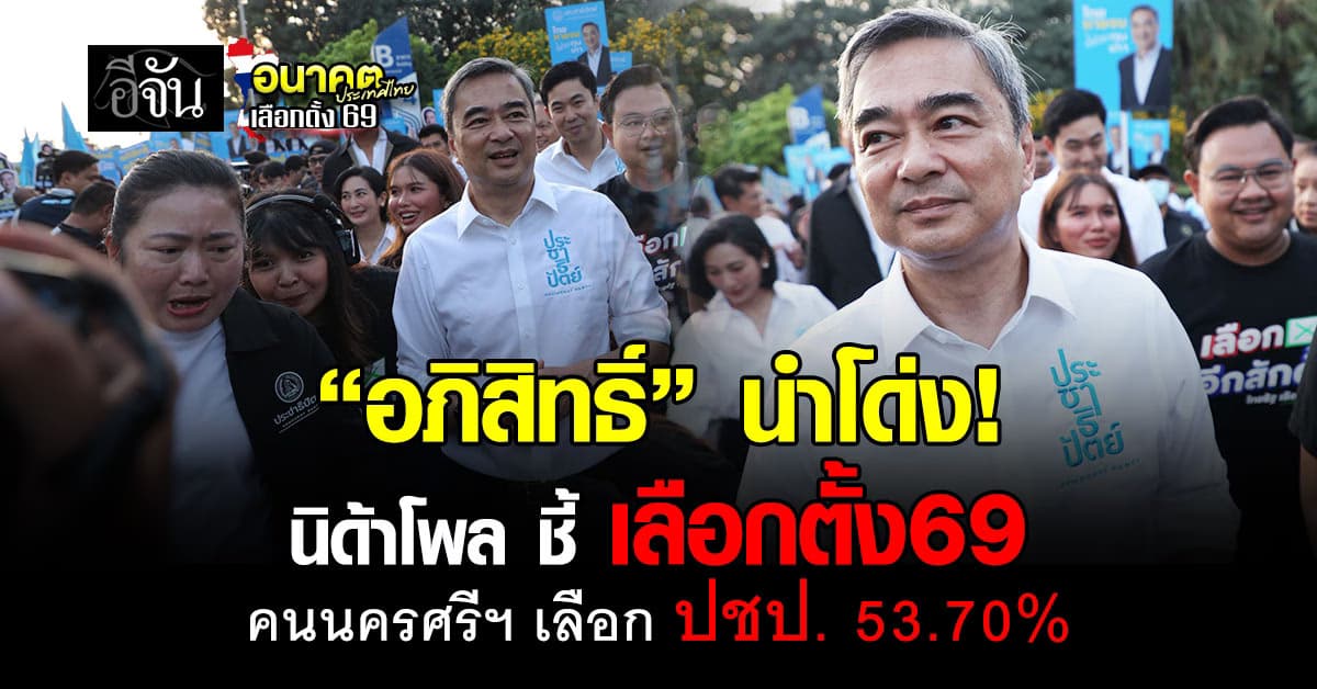 “อภิสิทธิ์” นำโด่ง! นิด้าโพล ชี้ เลือกตั้ง 2569 คนนครศรีฯ เลือก ปชป. 53.70%