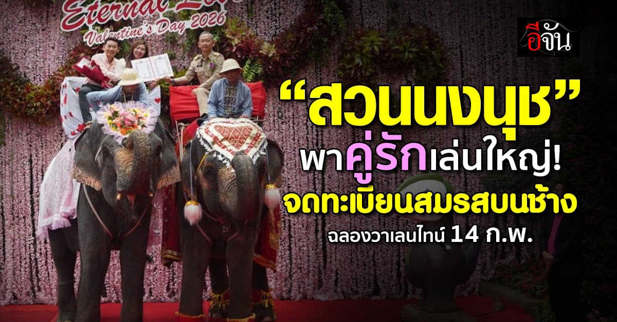 สวนนงนุชพัทยา พาคู่รัก “จดทะเบียนสมรสบนหลังช้าง” ฉลองวาเลนไทน์ 14 ก.พ.