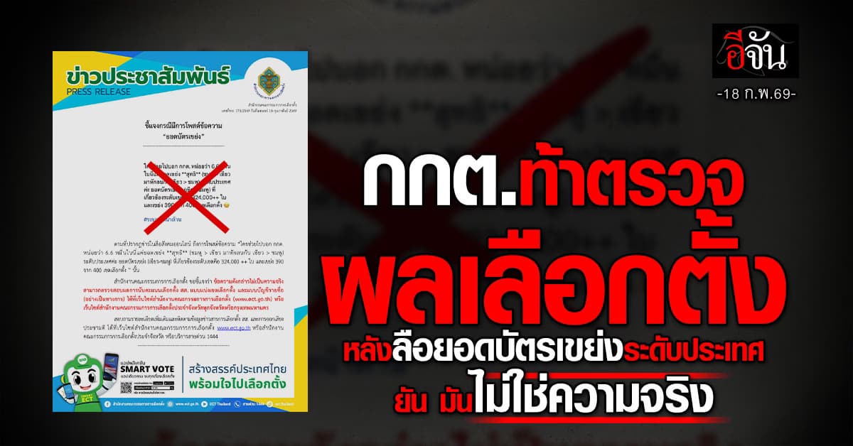 กกต. ท้าตรวจผลเลือกตั้งหลังลือยอดบัตรเขย่งระดับประเทศ 6.6 หมื่นใบ 