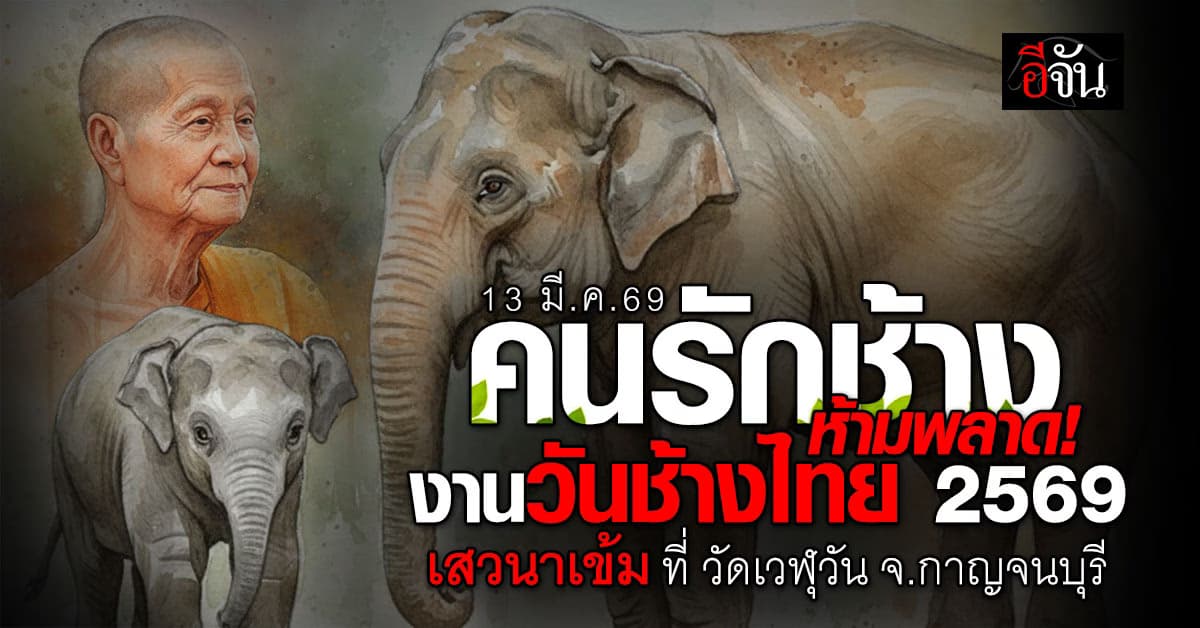 คนรักช้างห้ามพลาด! งานวันช้างไทย 2569 เสวนาเข้ม ที่ วัดเวฬุวัน จ.กาญจนบุรี 