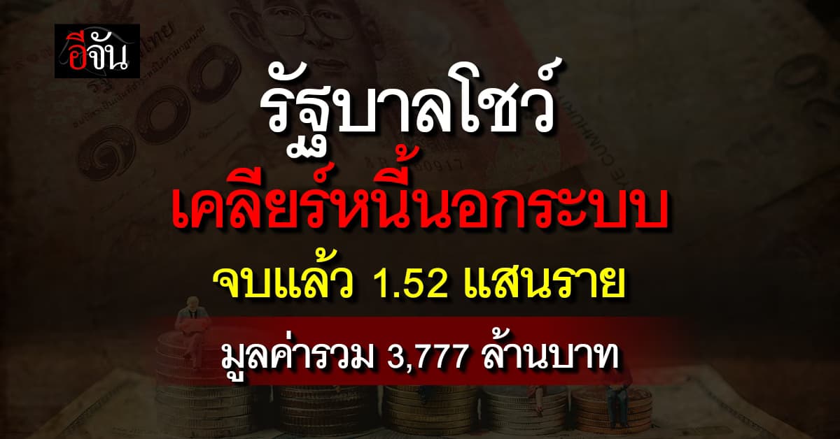 รัฐบาลโชว์ ล้างหนี้นอกระบบจบแล้ว  1.52 แสนราย มูลค่ารวม 3,777 ล้านบาท