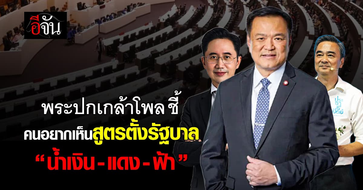 พระปกเกล้าโพล ชี้ คนอยากเห็นสูตรตั้งรัฐบาล “น้ำเงิน-แดง-ฟ้า” 