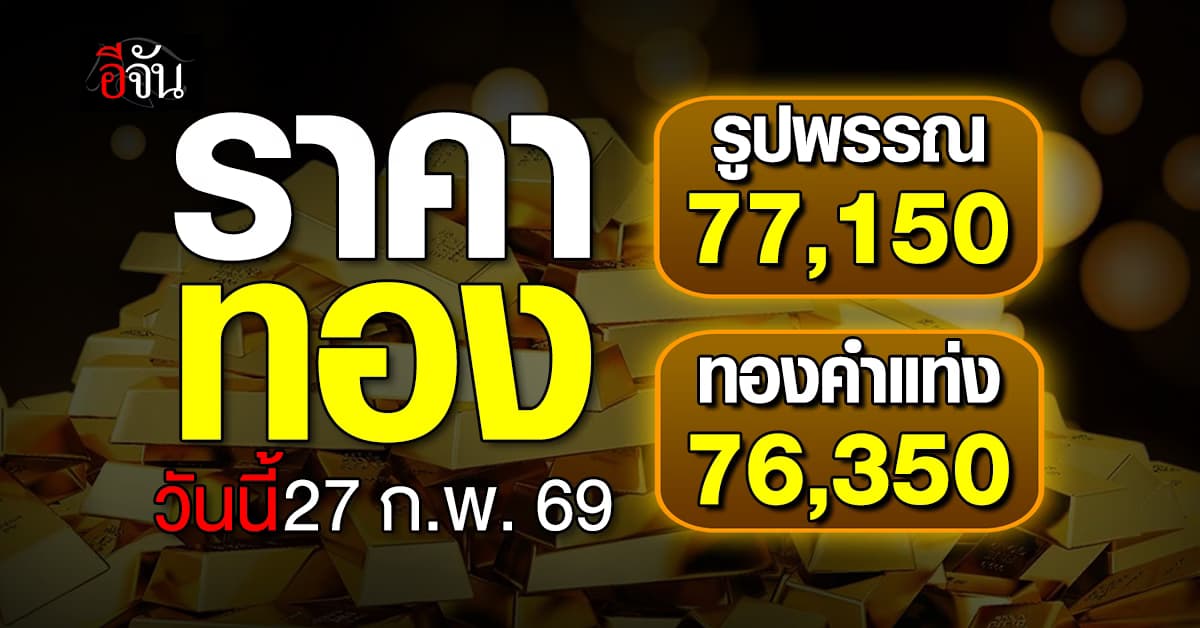 ราคาทองวันนี้ 27 ก.พ. 69 ล่าสุดรูปพรรณ 77,150