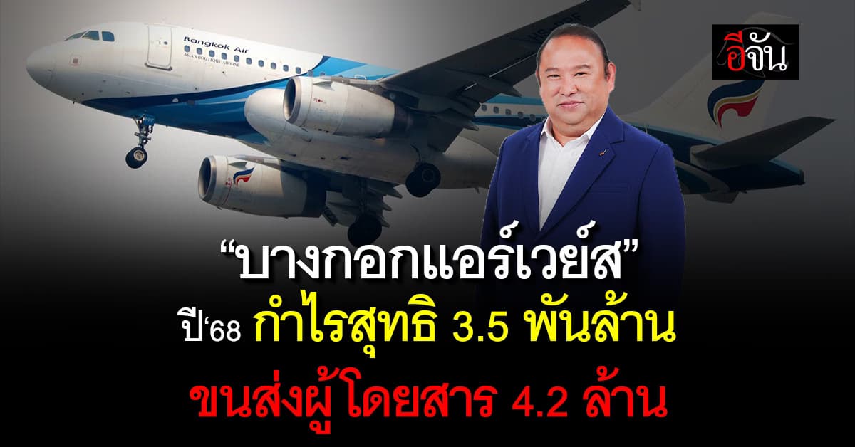 บางกอกแอร์เวย์ส ปี‘68 กำไรสุทธิ 3.5 พันล้าน ขนส่งผู้โดยสาร 4.2 ล้าน