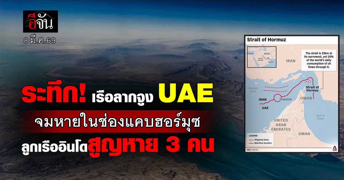 ระทึก! เรือลากจูง UAE จมหายในช่องแคบฮอร์มุซ ทำลูกเรือสูญหาย 3 คน  