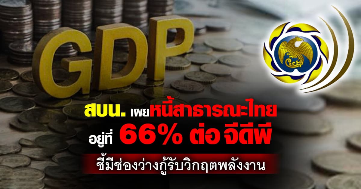  สบน. เผยหนี้สาธารณะไทย อยู่ที่ 66% ต่อ จีดีพี ชี้มีช่องว่างกู้รับวิกฤตพลังงาน