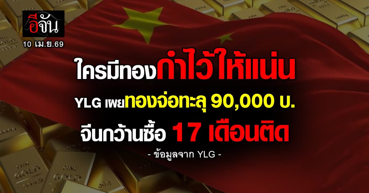 YLG ฟันธงทองขาขึ้น จ่อทะลุ 90,000 บาท จีนกว้านซื้อไม่หยุด