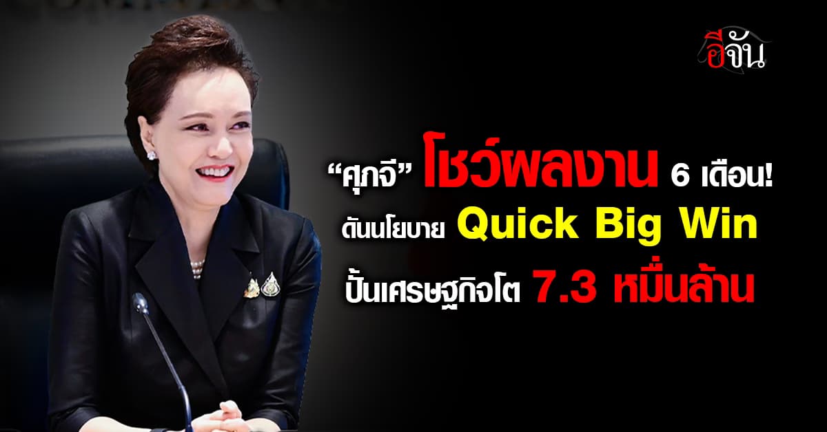 “ศุภจี” โชว์ผลงาน 6 เดือน ดันนโยบาย Quick Big Win ปั้นเศรษฐกิจโต 7.3 หมื่นล้าน