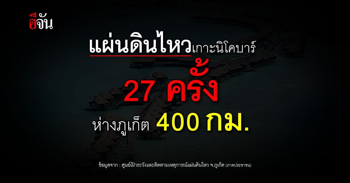 แผ่นดินไหว สะเทือนถึง ภูเก็ต รัวๆ 27 ครั้ง ห่างภูเก็ตแค่ 400 กม.