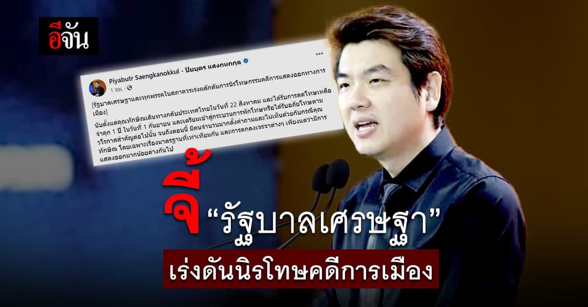 “ปิยบุตร” จี้ “รัฐบาลเศรษฐา” เร่งผลักดันนิรโทษคดีการเมือง