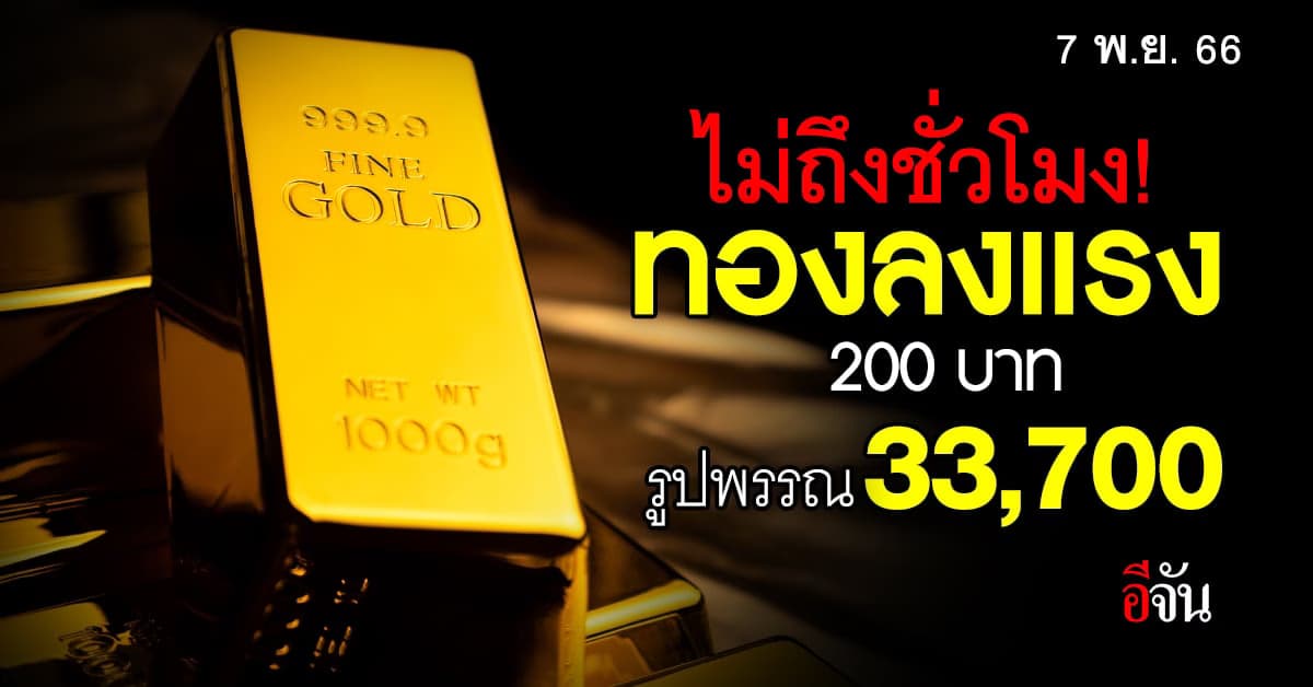 ราคาทองวันนี้ (7 พ.ย.66) เปิดตลาดลงรัว 200 บาท รูปพรรณ 33,700 บาท