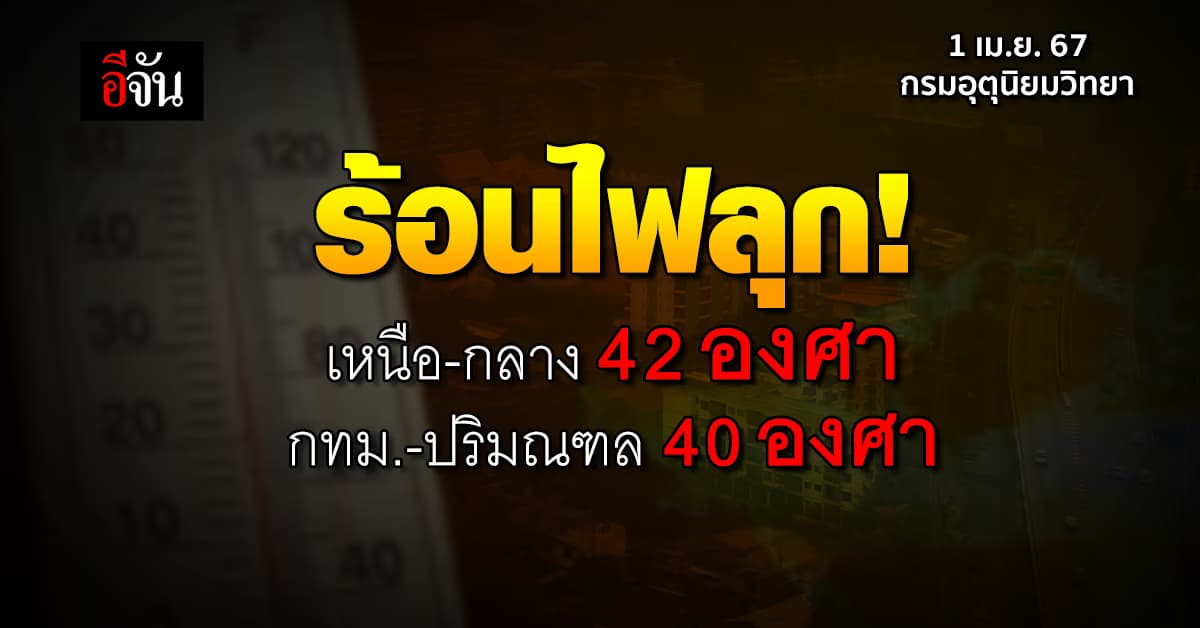 สภาพอากาศวันนี้ (1 เม.ย.67) ร้อนจัด! อุณหภูมิสูงสุด 42 องศา