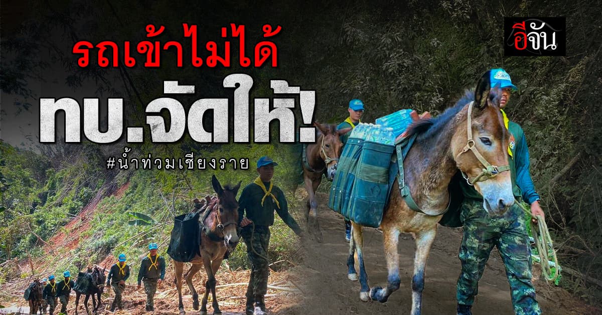 กองทัพบก ใช้ ล่อ เดินเท้าแบกความช่วยเหลือ ไปให้ชาวบ้าน #น้ำท่วมเชียงราย