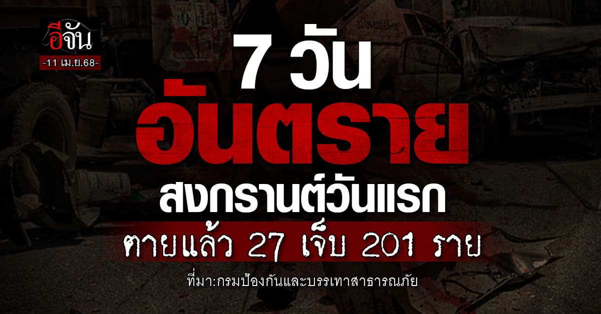 ปภ. เปิดสถิติอุบัติเหตุ 7 วันอันตราย สงกรานต์วันแรก (11 เม.ย.68) ตายแล้ว 27 ราย