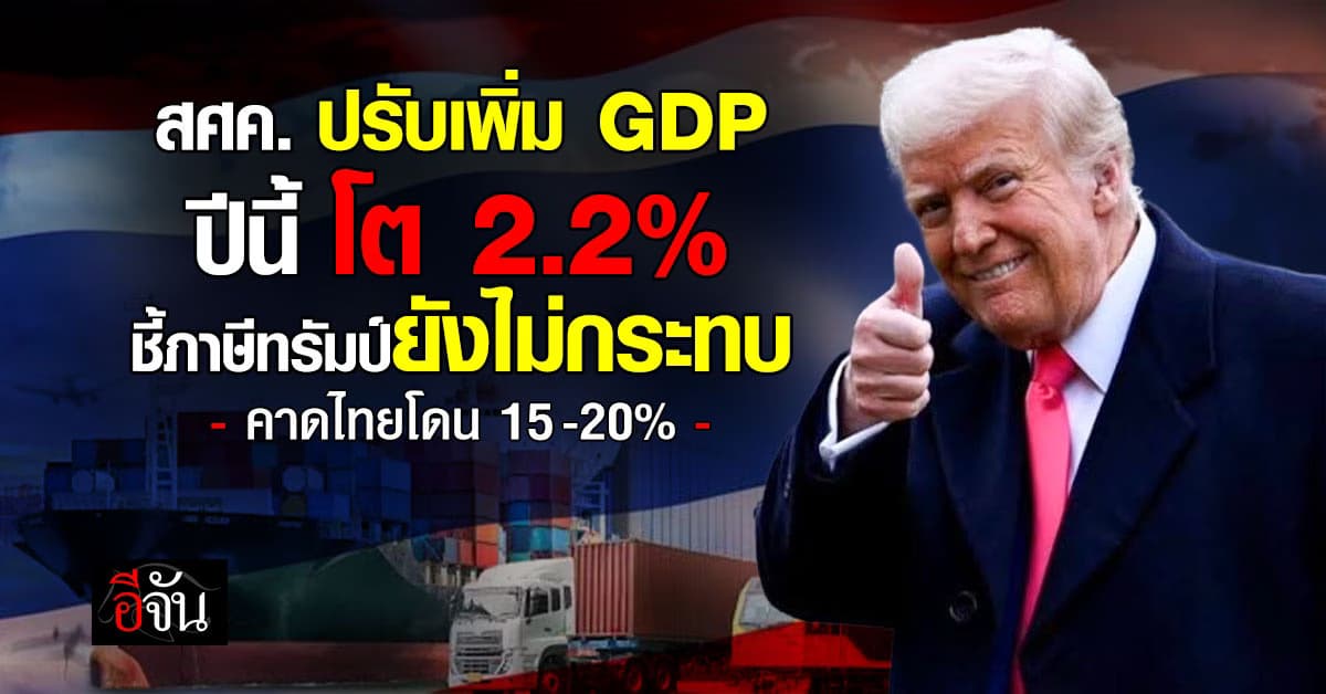 สศค. ปรับเพิ่ม GDP ปีนี้ โต 2.2% ชี้ภาษีทรัมป์ยังไม่กระทบ คาดไทยโดน 15-20%